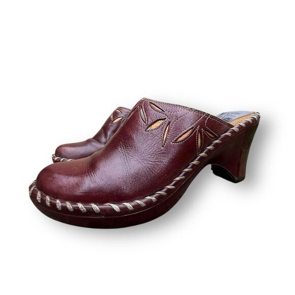 Frye Women's Charlotte Brown Leather Heeled Mule Clogs Size 8.5 boho - Picture 2 of 16